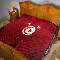 Tunisia National Flag Quilt with Crescent Star Emblem and Red Sport Design