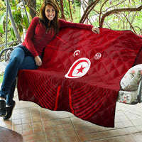 Tunisia National Flag Quilt with Crescent Star Emblem and Red Sport Design