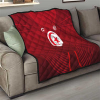 Tunisia National Flag Quilt with Crescent Star Emblem and Red Sport Design