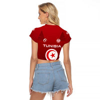 Tunisia National Flag Raglan Cropped T Shirt with Crescent Star Emblem and Red Sport Design