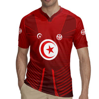Tunisia National Flag Rugby Jersey with Crescent Star Emblem and Red Sport Design