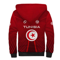 Tunisia National Flag Sherpa Hoodie with Crescent Star Emblem and Red Sport Design