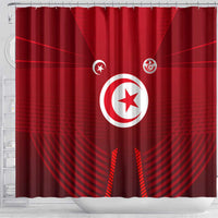 Tunisia National Flag Shower Curtain with Crescent Star Emblem and Red Sport Design