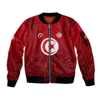 Tunisia National Flag Sleeve Zip Bomber Jacket with Crescent Star Emblem and Red Sport Design