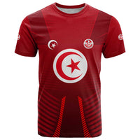 Tunisia National Flag T Shirt with Crescent Star Emblem and Red Sport Design