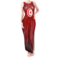 Tunisia National Flag Tank Maxi Dress with Crescent Star Emblem and Red Sport Design