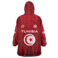 Tunisia National Flag Wearable Blanket Hoodie with Crescent Star Emblem and Red Sport Design