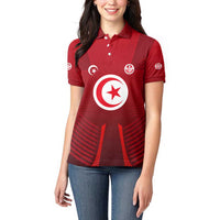 Tunisia National Flag Women Polo Shirt with Crescent Star Emblem and Red Sport Design
