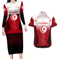 Tunisia Patriotic Couples Matching Long Sleeve Bodycon Dress and Hawaiian Shirt with National Crest, Crescent Star and Country Map