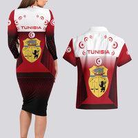 Tunisia Patriotic Couples Matching Long Sleeve Bodycon Dress and Hawaiian Shirt with National Crest, Crescent Star and Country Map