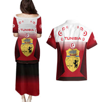 Tunisia Patriotic Couples Matching Puletasi and Hawaiian Shirt with National Crest, Crescent Star and Country Map