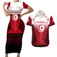Tunisia Patriotic Couples Matching Short Sleeve Bodycon Dress and Hawaiian Shirt with National Crest, Crescent Star and Country Map
