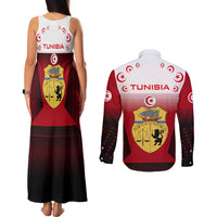 Tunisia Patriotic Couples Matching Tank Maxi Dress and Long Sleeve Button Shirt with National Crest, Crescent Star and Country Map