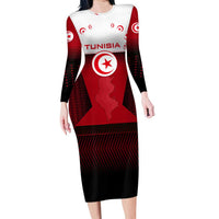 Tunisia Patriotic Family Matching Long Sleeve Bodycon Dress and Hawaiian Shirt with National Crest, Crescent Star and Country Map