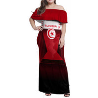 Tunisia Patriotic Family Matching Off Shoulder Maxi Dress and Hawaiian Shirt with National Crest, Crescent Star and Country Map