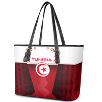 Tunisia Patriotic Leather Tote Bag with National Crest, Crescent Star and Country Map