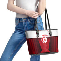 Tunisia Patriotic Leather Tote Bag with National Crest, Crescent Star and Country Map