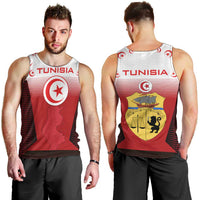 Tunisia Patriotic Men Tank Top with National Crest, Crescent Star and Country Map