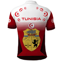 Tunisia Patriotic Polo Shirt with National Crest, Crescent Star and Country Map