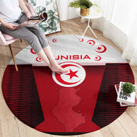 Tunisia Patriotic Round Carpet with National Crest, Crescent Star and Country Map