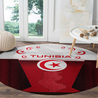 Tunisia Patriotic Round Carpet with National Crest, Crescent Star and Country Map