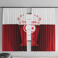 Tunisia Patriotic Window Curtain with National Crest, Crescent Star and Country Map
