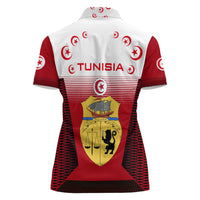 Tunisia Patriotic Women Polo Shirt with National Crest, Crescent Star and Country Map