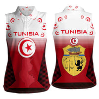 Tunisia Patriotic Women Sleeveless Polo Shirt with National Crest, Crescent Star and Country Map
