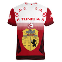 Tunisia Patriotic Women V-Neck T-Shirt with National Crest, Crescent Star and Country Map