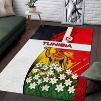 Tunisia Area Rug with Camel, Jasmine Flowers, and National Flag Design