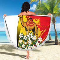 Tunisia Beach Blanket with Camel, Jasmine Flowers, and National Flag Design