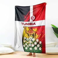 Tunisia Blanket with Camel, Jasmine Flowers, and National Flag Design