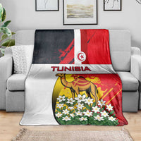 Tunisia Blanket with Camel, Jasmine Flowers, and National Flag Design
