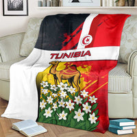 Tunisia Blanket with Camel, Jasmine Flowers, and National Flag Design