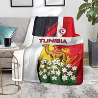Tunisia Blanket with Camel, Jasmine Flowers, and National Flag Design
