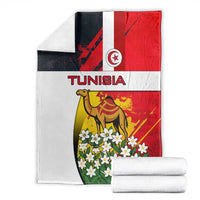 Tunisia Blanket with Camel, Jasmine Flowers, and National Flag Design