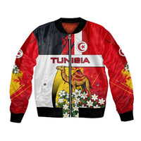 Tunisia Bomber Jacket with Camel, Jasmine Flowers, and National Flag Design