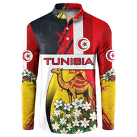 Tunisia Button Sweatshirt with Camel, Jasmine Flowers, and National Flag Design