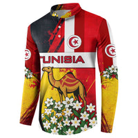 Tunisia Button Sweatshirt with Camel, Jasmine Flowers, and National Flag Design