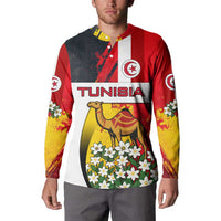 Tunisia Button Sweatshirt with Camel, Jasmine Flowers, and National Flag Design