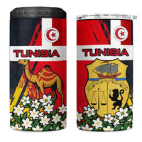 Tunisia 4 in 1 Can Cooler Tumbler with Camel, Jasmine Flowers, and National Flag Design