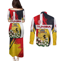 Tunisia Couples Matching Puletasi and Long Sleeve Button Shirt with Camel, Jasmine Flowers, and National Flag Design