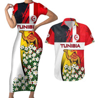Tunisia Couples Matching Short Sleeve Bodycon Dress and Hawaiian Shirt with Camel, Jasmine Flowers, and National Flag Design