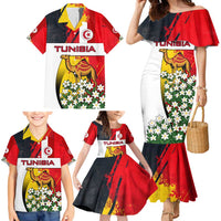 Tunisia Family Matching Mermaid Dress and Hawaiian Shirt with Camel, Jasmine Flowers, and National Flag Design