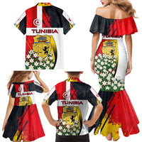 Tunisia Family Matching Mermaid Dress and Hawaiian Shirt with Camel, Jasmine Flowers, and National Flag Design