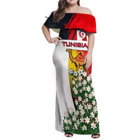 Tunisia Family Matching Off Shoulder Maxi Dress and Hawaiian Shirt with Camel, Jasmine Flowers, and National Flag Design