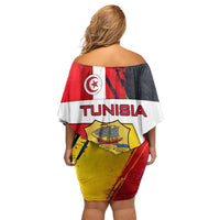 Tunisia Family Matching Off Shoulder Short Dress and Hawaiian Shirt with Camel, Jasmine Flowers, and National Flag Design