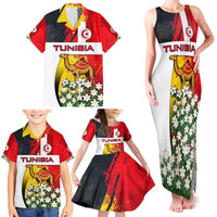 Tunisia Family Matching Tank Maxi Dress and Hawaiian Shirt with Camel, Jasmine Flowers, and National Flag Design