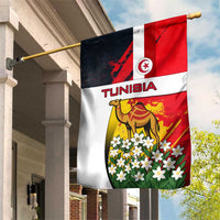 Tunisia Garden Flag with Camel, Jasmine Flowers, and National Flag Design