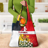 Tunisia Grocery Bag with Camel, Jasmine Flowers, and National Flag Design